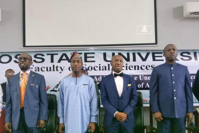 The LASU  V-C, Prof Olanrewaju Fagbohun, Lagos Deputy Governor and Speaker of the Day, Dr. Obafemi Hamzat, Chairman of the occasion, Chief Wole Olanipekun, SAN, and the Special Adviser on Education, Mr Tokunbo Wahab [NAN]