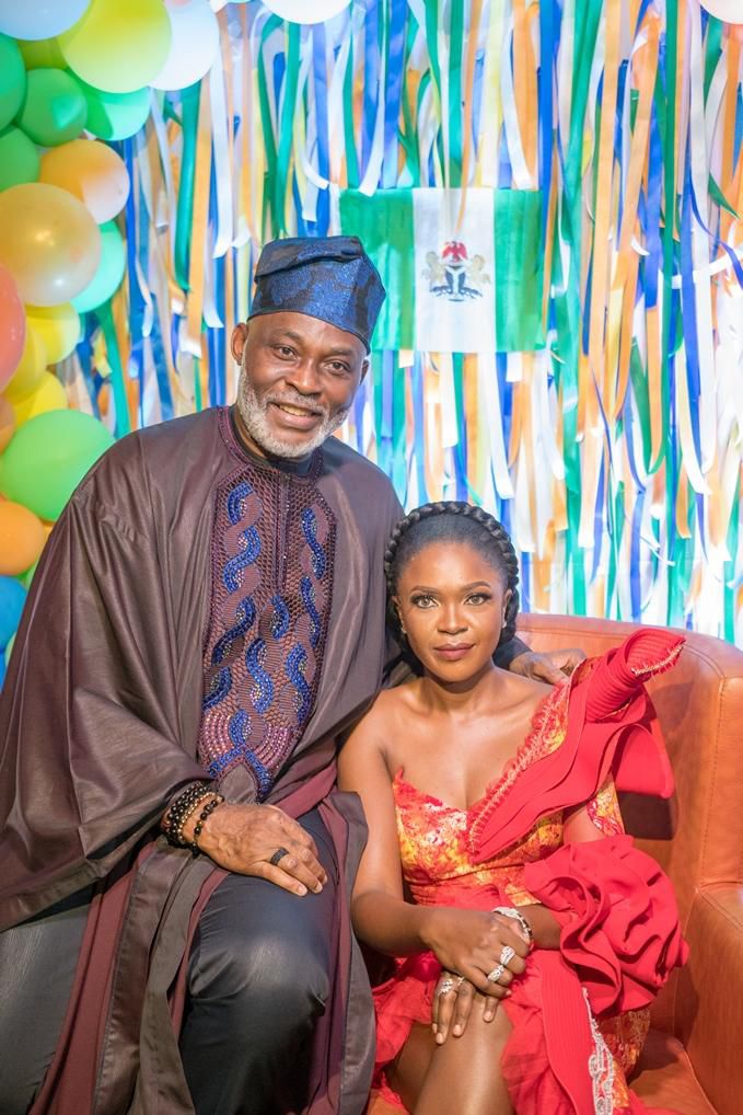 Mr Phillips (Mofe Damijo) and Mrs Phillips (Omoni Oboli) at the Love Is War movie premiere