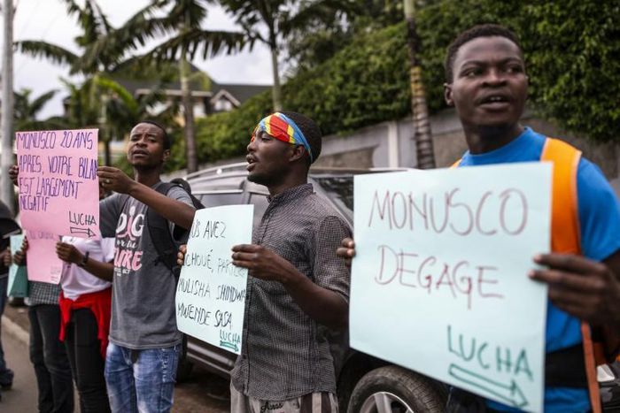 Protesters in the cities of Beni and Goma accuse the UN peacekeeping forces of doing nothing to protect them from a notorious militia, the ADF