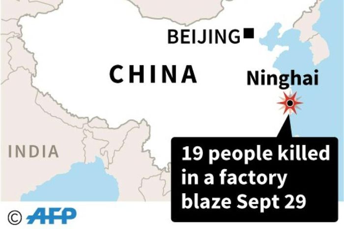 Map locating Ninghai county, Zhejiang province in eastern China, where a factory fire killed 19 people, local authorities said Monday.
