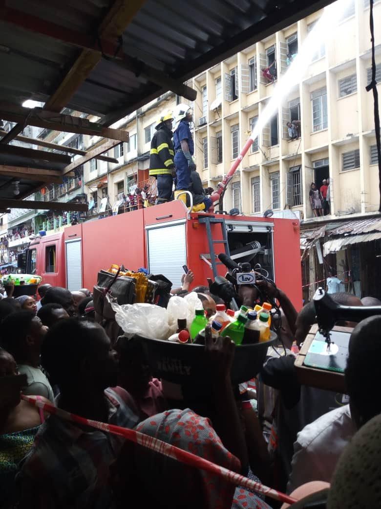 Fire fighters as well as other emergency responders are still battling to put out the fire on Martins Street. (Twitter/ @rrslagos767)