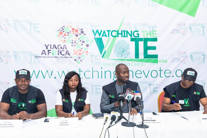 YIAGA Africa executive director, Samson Itodo, addressing journalists on the Kogi governorship election in Lokoja, the state capital. [Twitter/YIAGA Africa]