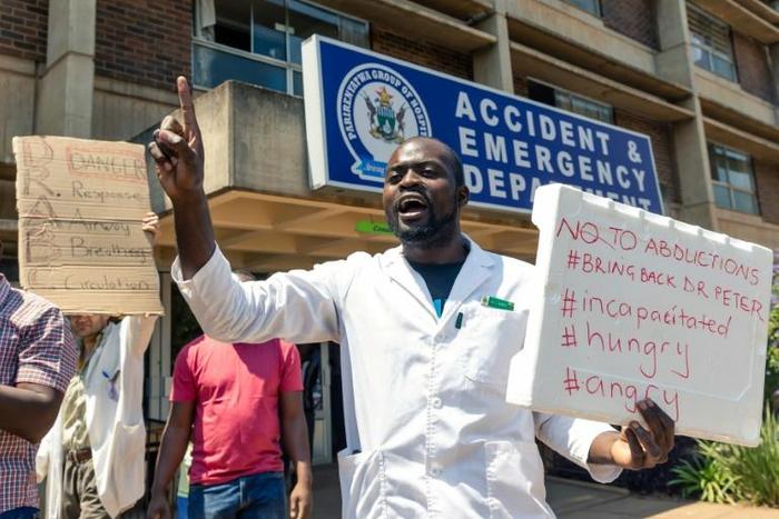 Zimbabwe doctors have taken to the streets to protest the suspected kidnapping of one of their labour leaders