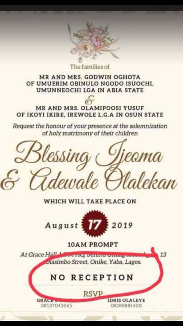 A no-reception wedding. Hook it in my veins!