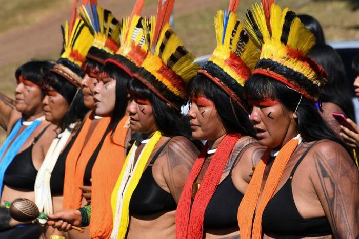 Brazilian indigenous women march in Brasilia to demand that the government protect the Amazon rainforest