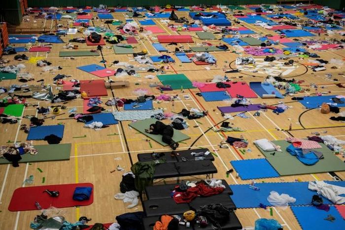 Protesters have been sleeping in a gymnasium at the beseiged PolyU campus in Hong Kong