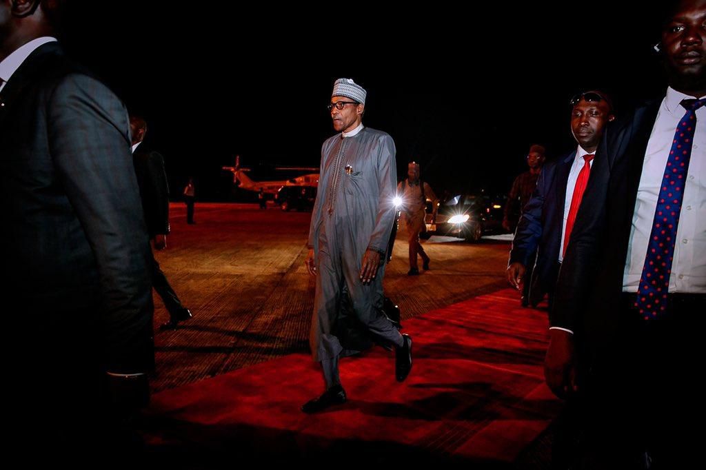 President Muhammadu Buhari returned to Nigeria after his trip to New York. (Twitter/Bashir Ahmad)