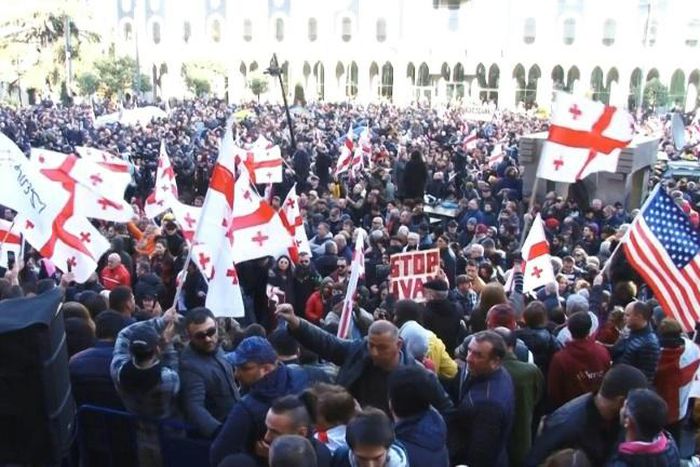 IMAGES Thousands of opposition supporters rallied in Georgia on Sunday, demanding the government's resignation and early parliamentary polls after the increasingly unpopular ruling party backtracked on promised electoral reforms.
Protesters gathered ou...