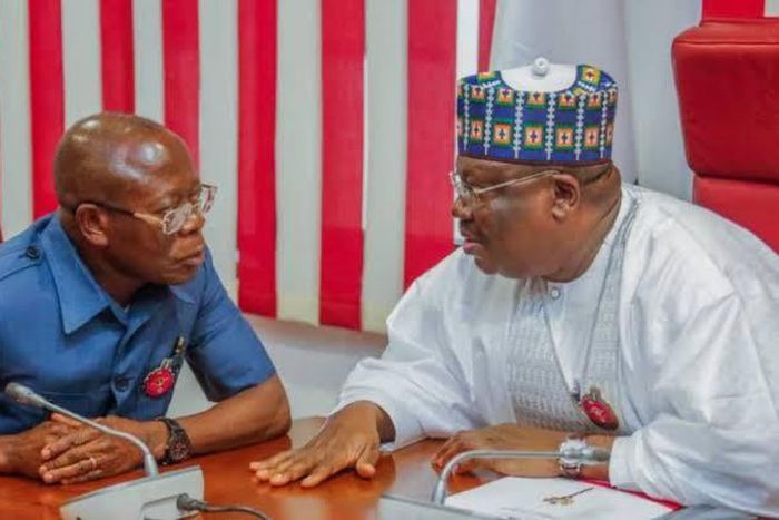 APC national chairman, Adams Oshiomhole and the Senate President Ahmad Lawan (The Cable)