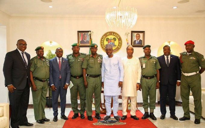 Gov Sanwo-Olu receives the GOC, 81 Division  of the Nigerian Army, Major Gen. J.O Irefin in his office in September 2019 (Twitter: @Jidesanwoolu)