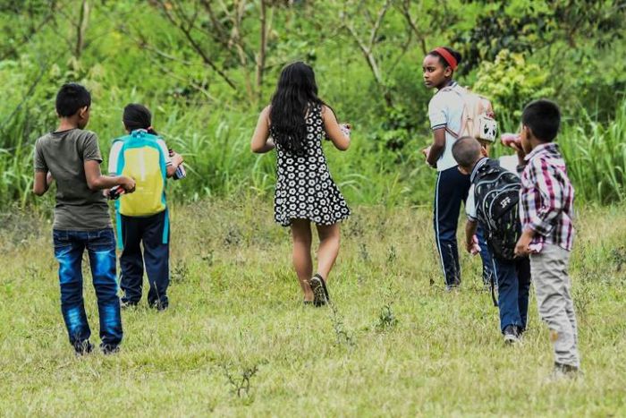 Children of former FARC combatants play in Columbia's La Montanita municipality