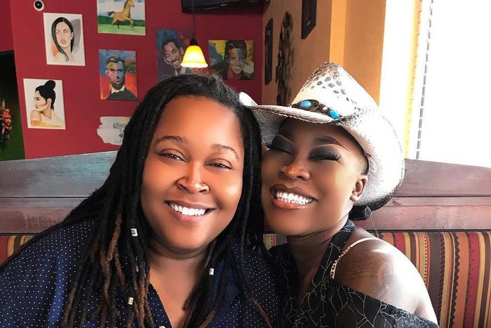 Charly Boy's daughter, Dewy Oputa obviously in the mood for the weekend shares some romantic photos with her female partner [Instagram/DewyAndSJ]