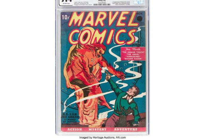 This image courtesy of Heritage Auctions shows a copy of Marvel Comics number one, the 1939 comic book considered the "Big Bang" of the Marvel Comics Superhero Universe