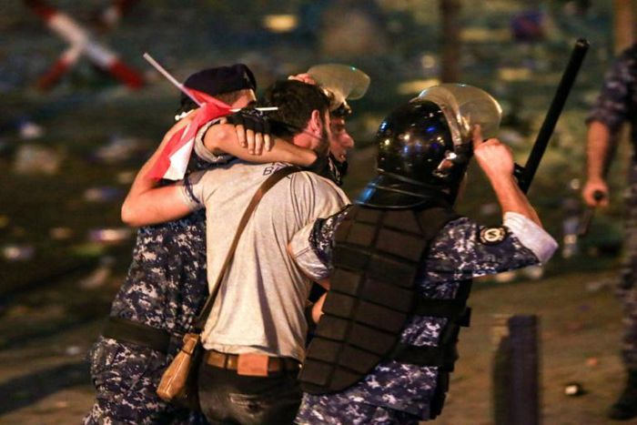 Lebanese security forces say they made 70 arrests dispersing the thousands of protesters who gathered in Beirut's Riyadh al-Solh Square in the largest demonstrations in years