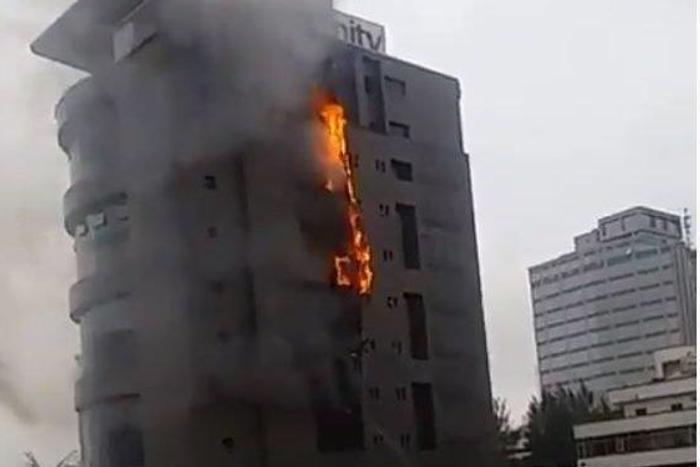 Unity Bank head office in Lagos on fire on September 23, 2019 [The Nation]