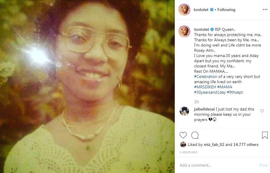 On the other hand, Tonto Dikeh had some soothing words to describe her mum who passed on 30 years ago. According to her, even though she lived a short life on earth, it was amazing.[Instagram/TontoDikeh]