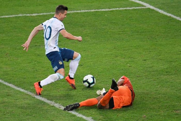 Giovani Lo Celso scoring for Argentina against Venezuela in the Copa America in June