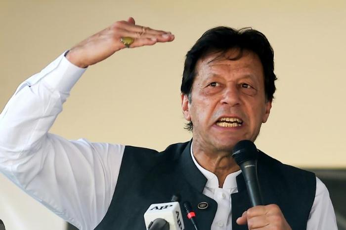 Pakistan's Prime Minister Imran Khan speaks during a rally in Muzaffarabad in Kashmir in September 2019