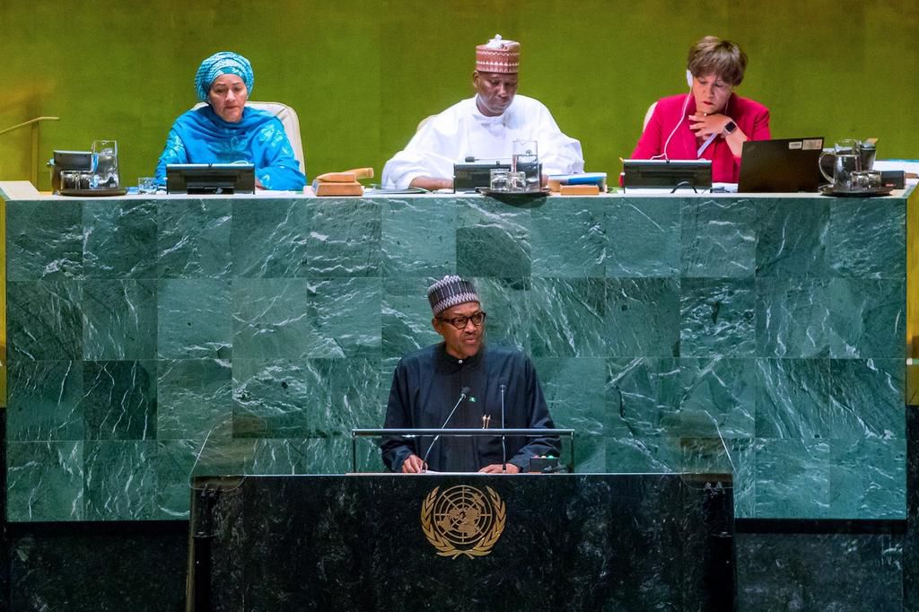President Muhammadu Buhari, President UNGA, Tijani Muhammad-Bande, Deputy Secretary-General of the UN, Amina J Mohammed at the 74th session of the United Nations General Assembly   [Twitter/@BashirAhmaad]