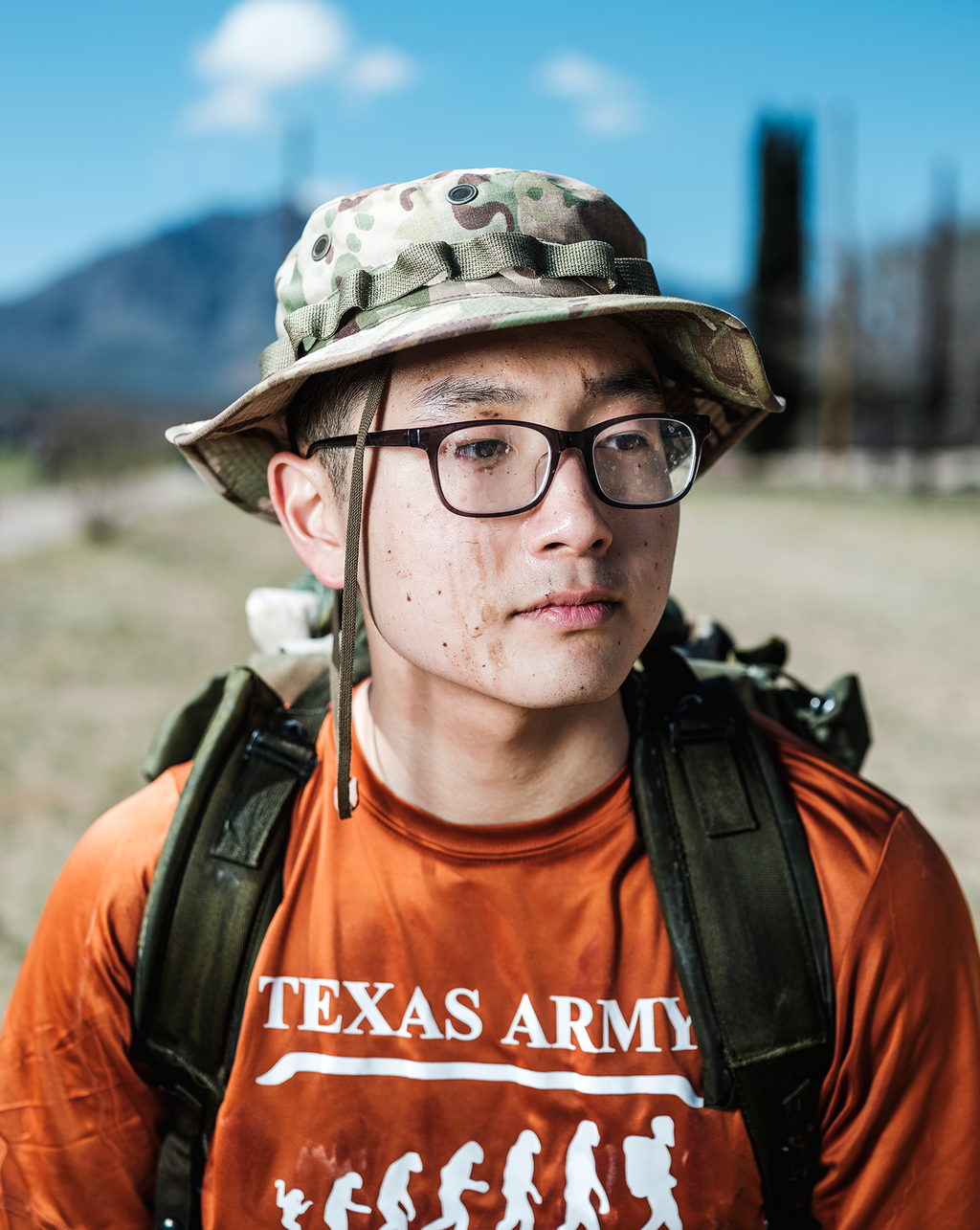 <strong>Kenwoo Kim,</strong> from Lewisville, Texas, after finishing the 2019 Bataan Memorial Death March at the White Sands Missile Range in White Sands, New Mexico, Sunday, March 17, 2019.