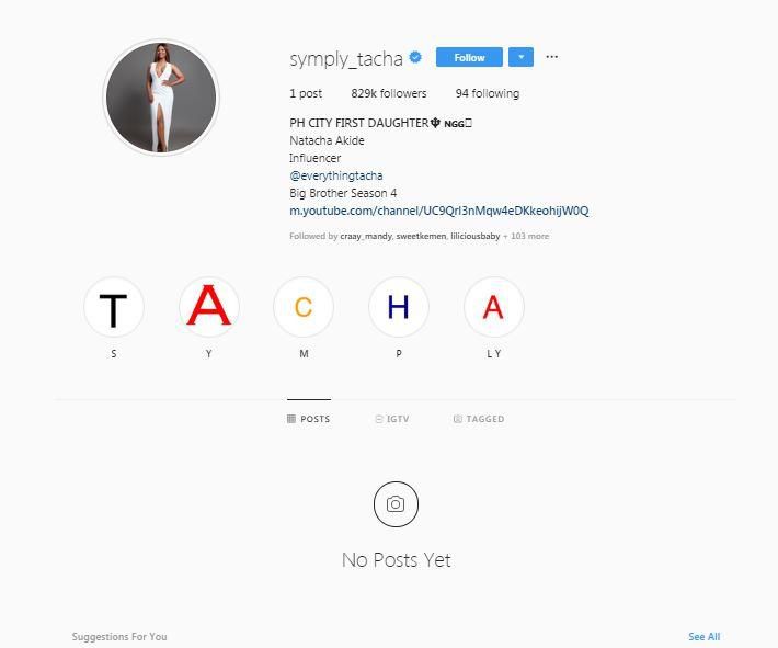 The reality TV star deleted all her photos on Thursday, October 10, 2019. Just like every other celebrity that has deleted all their photos from Instagram, she didn't give any reasons. [Instagram/Symply_Tacha]