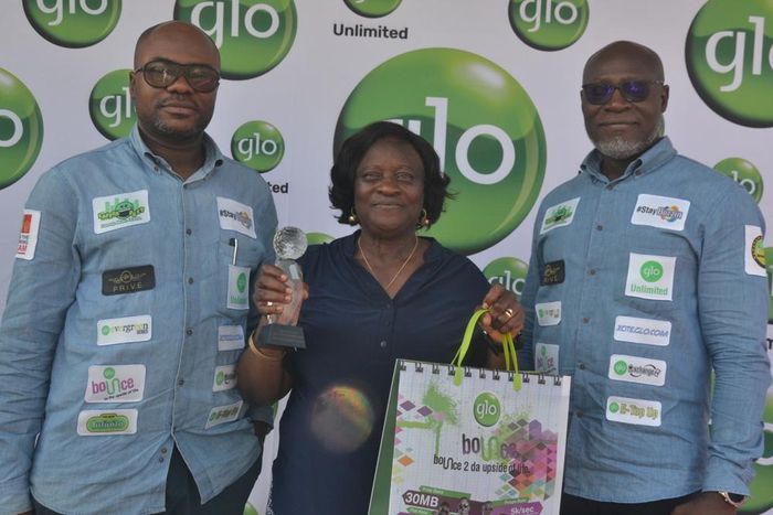 L-R: Mr. Abiodun Sanni, Globacom's  Regional Head, Enterprise Corporate Sales, Lagos, Mrs. Funke Majekodunmi winner of the Ladies category, at the 8th Annual Southern Sun Ikoyi Golf Tournament and Mr. Eric Nwaoma, Globacom's Head, Enterprise Sales, at ...