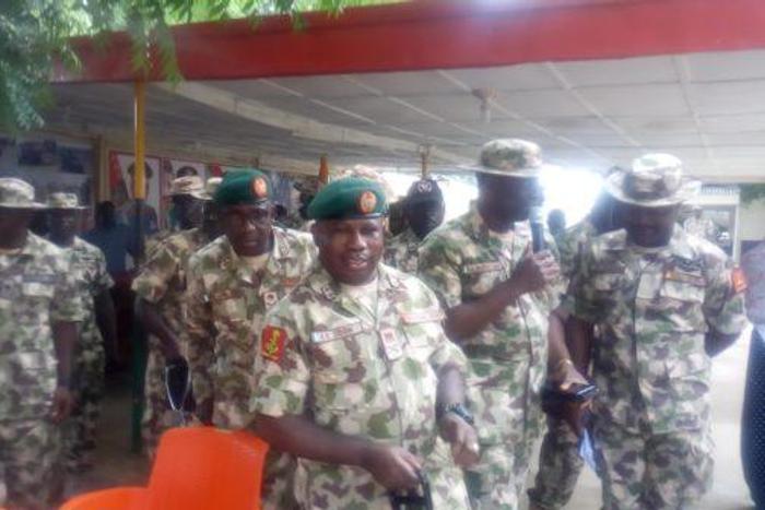 Army Chief of Training and Operation, Maj-Gen Enobong Udoh, at the hospital to celebrate with wounded troops (NAN)