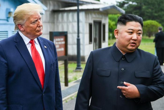 North Korea's leader Kim Jong Un with US President Donald Trump south of the Military Demarcation Line that divides North and South Korea