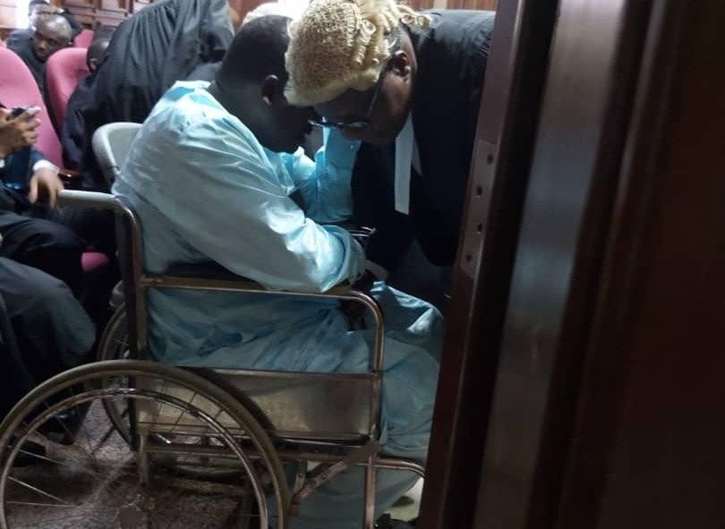 Abdulrasheed Maina, former Chairman, Pension Reform Task Team (PRTM) arrives court in wheelchair for bail application. [Twitter/@Newtelegraphng]