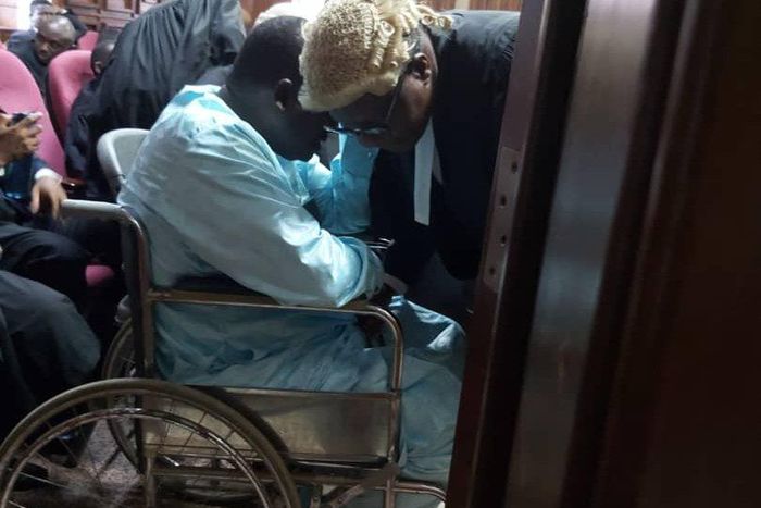 Abdulrasheed Maina, former Chairman, Pension Reform Task Team (PRTM) arrives court in wheelchair for bail application. [Twitter/@Newtelegraphng]