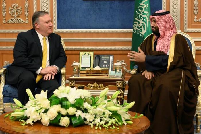 US Secretary of State Mike Pompeo, pictured (left) Mohammed bin Salman in January 2019, is due to meet the Saudi crown prince in Jeddah