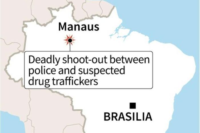Map of Brazil locating Manaus, site of deadly shoot-out between police and suspected drug traffickers