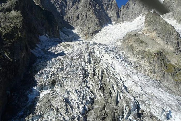 The Planpincieux glacier, on the Grandes Jorasses peak of the Mont Blanc massif, melted more than usual in the late-summer heat