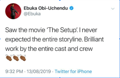 Ebuka Obi Uchendu, Chidi Okereke, Daniel Ademinokan give a thumbs up to the set-up movie breaking the Nollywood status quo!