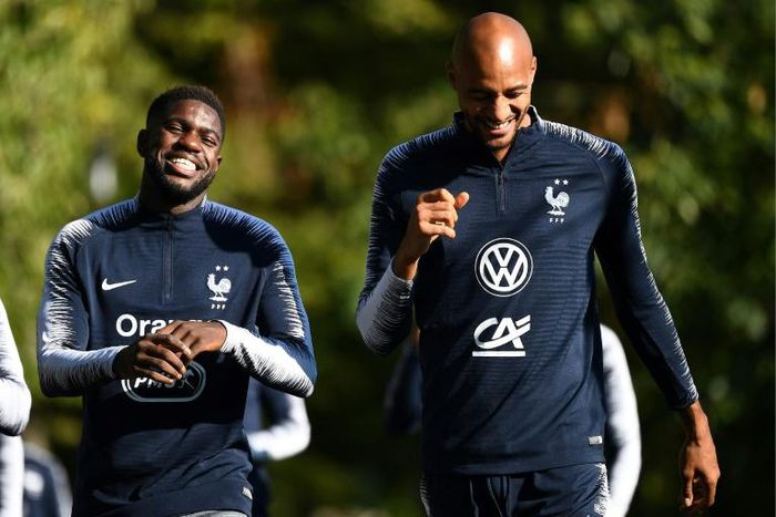 Samuel Umtiti (L) suffered the injury while on international duty