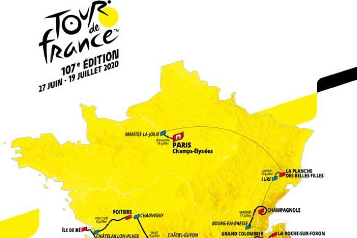 The map of the official route of the 2020 edition of the Tour de France