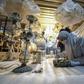 Labourers clean chandeliers during the restoration of Mohamed Ali Shubra Palace in the Egyptian capital Cairo
