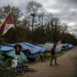 The makeshift camp set up by Tibetan asylum seekers near a  forest in Acheres, northwest of Paris.