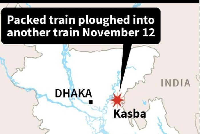 Map of Bangladesh locating the area of a deadly train crash on Tuesday.