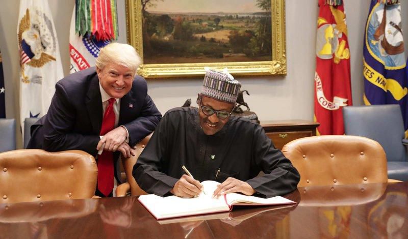 President Donald Trump (L) and President Buhari (R)