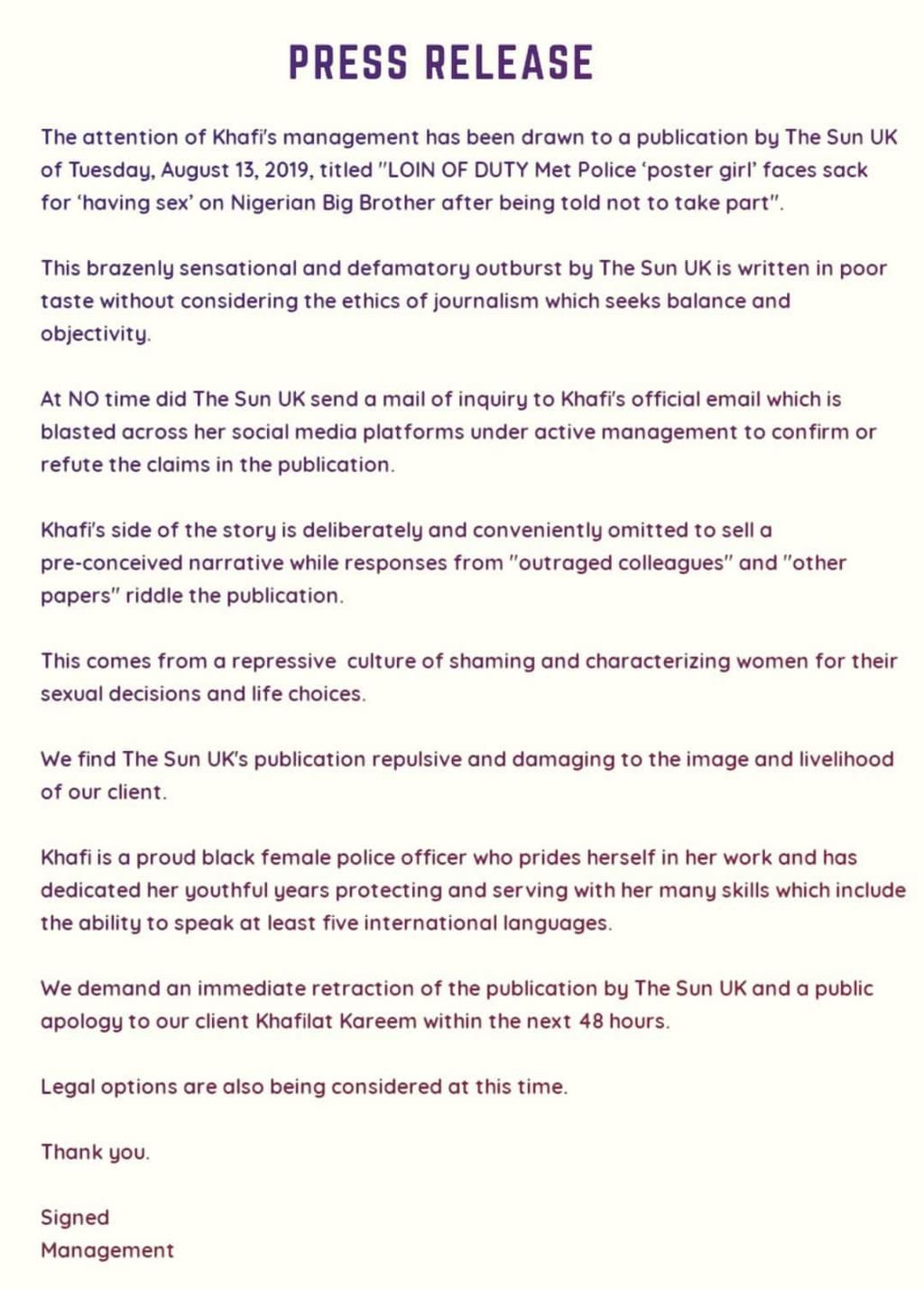 Khafi's management releases statement on possible sack from office.