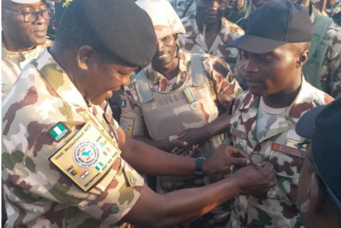 One of the soldiers been decorated by the Army Boss (NAN)