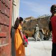 Turkish soldiers patrol the northern Syrian Kurdish town of Tal Abyad near the Turkish border on Wednesday