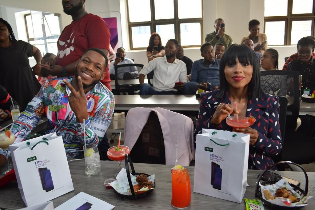 Frodd and Mercy similing for the camera today during their visit to the OPPO Head Office, Lagos