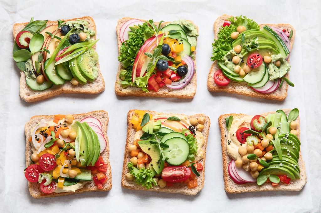 Assortment vegan sandwiches.