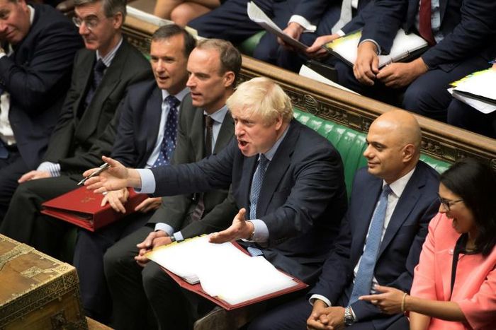 Johnson gestured angrily during clashes in parliament with opposition leader Jeremy Corbyn