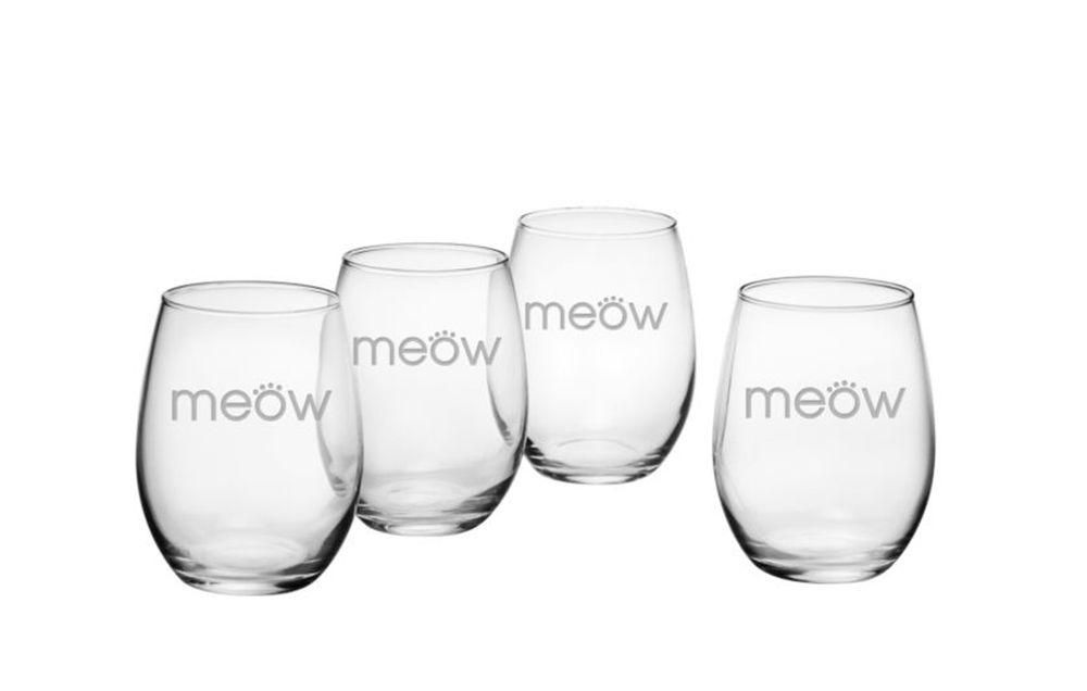 Susquehanna Glass Meow Stemless Wine Glasses