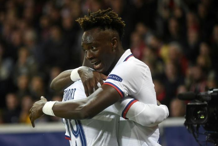 Tammy Abraham celebrates after scoring for Chelsea in their Champions League win in Lille on Wednesday
