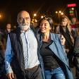 Turkish journalist and writer Ahmet Altan walks with his daughter Sanem Altan after being released from prison