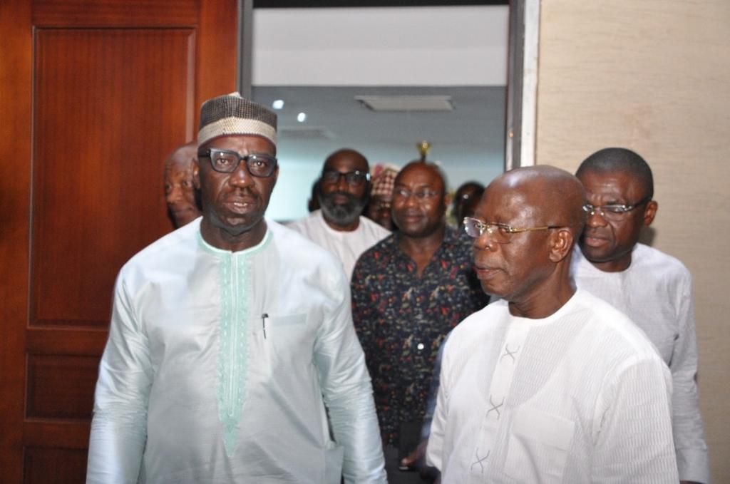 National Chairman of All Progressives Congress (APC), Comrade Adams Oshiomhole, has blamed the Nigerian media for the alleged rift between himself and Gov. Godwin Obaseki  [Facebook/Governor Godwin Obaseki]